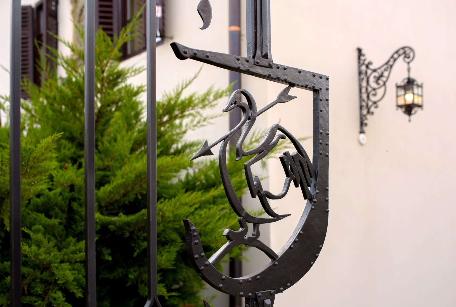 Castle entrance with ornate ironwork